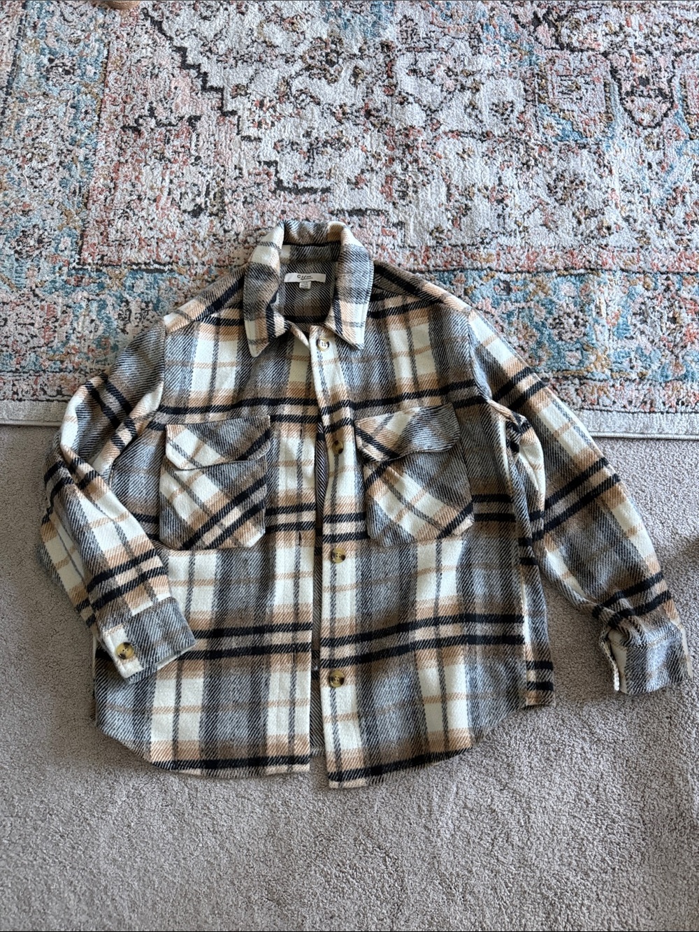 C By One Brown Plaid Shacket Jacket